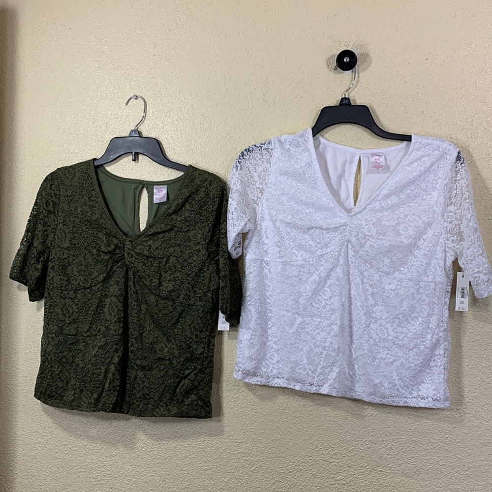 NOBO 2 Top Blouses Green White Lace NWT XL 15-17 Junior